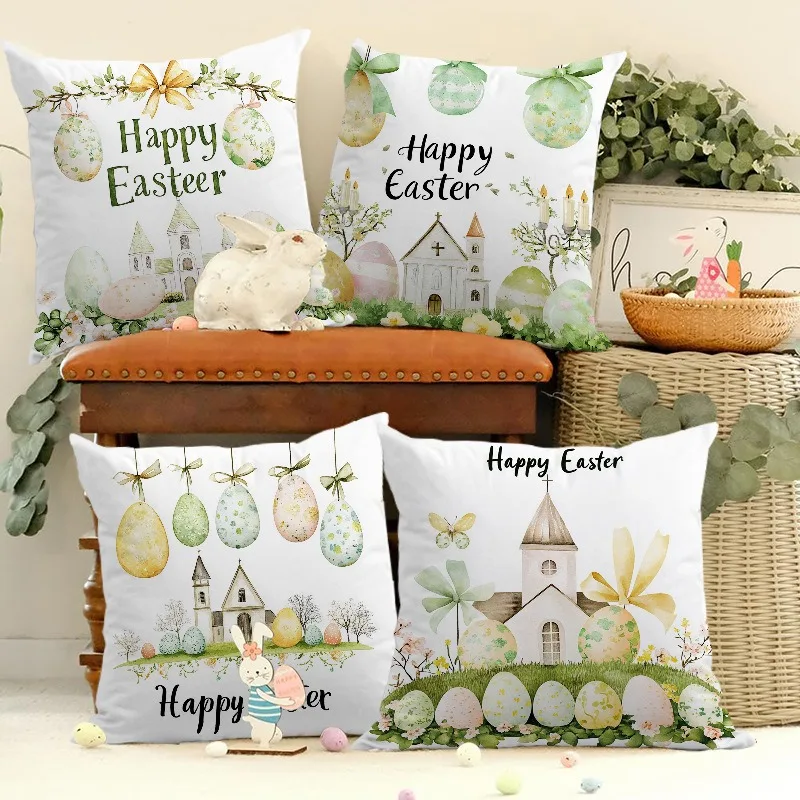 

Easter Collection Printed Home Decor Pillowcase Bedroom Living Room Sofa Decoration Polyester Cushion Cover with Zipper