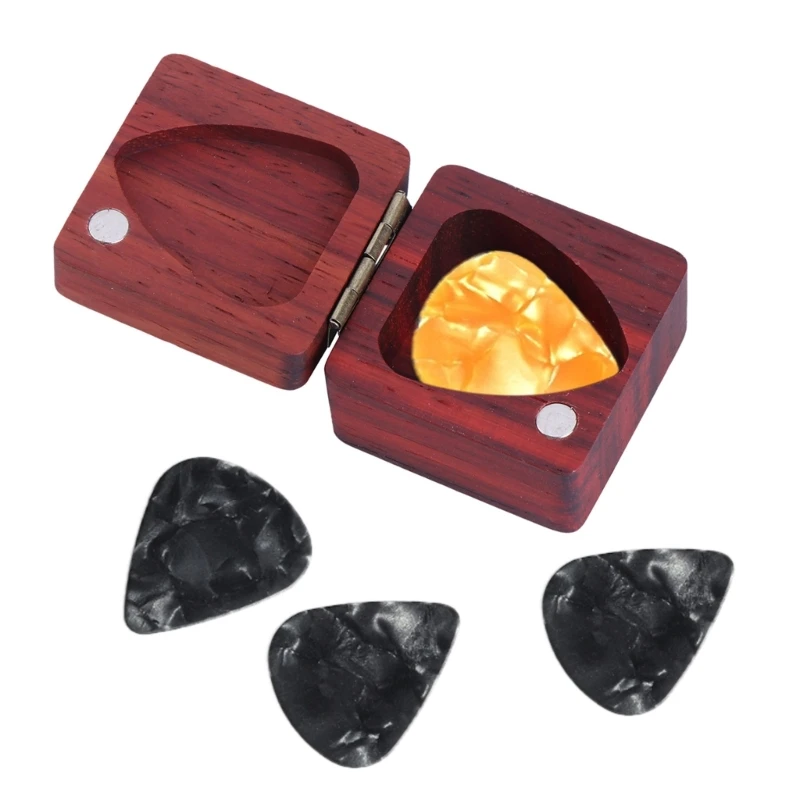 Wooden Guitar Pick Box Portable Guitar Plectrums Holder Storage Cases Guitar Pick Collector for Guitarists, Beginners 24BD