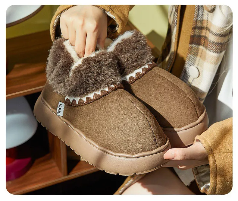 Ant Love الخريف والشتاء جديد عصري المنسوجة الدافئة المخملية الخبز الأحذية للنساء لارتدائها في المنزل وفي الخارج ، أحذية قطنية دافئة مبطنة بالفرو #2