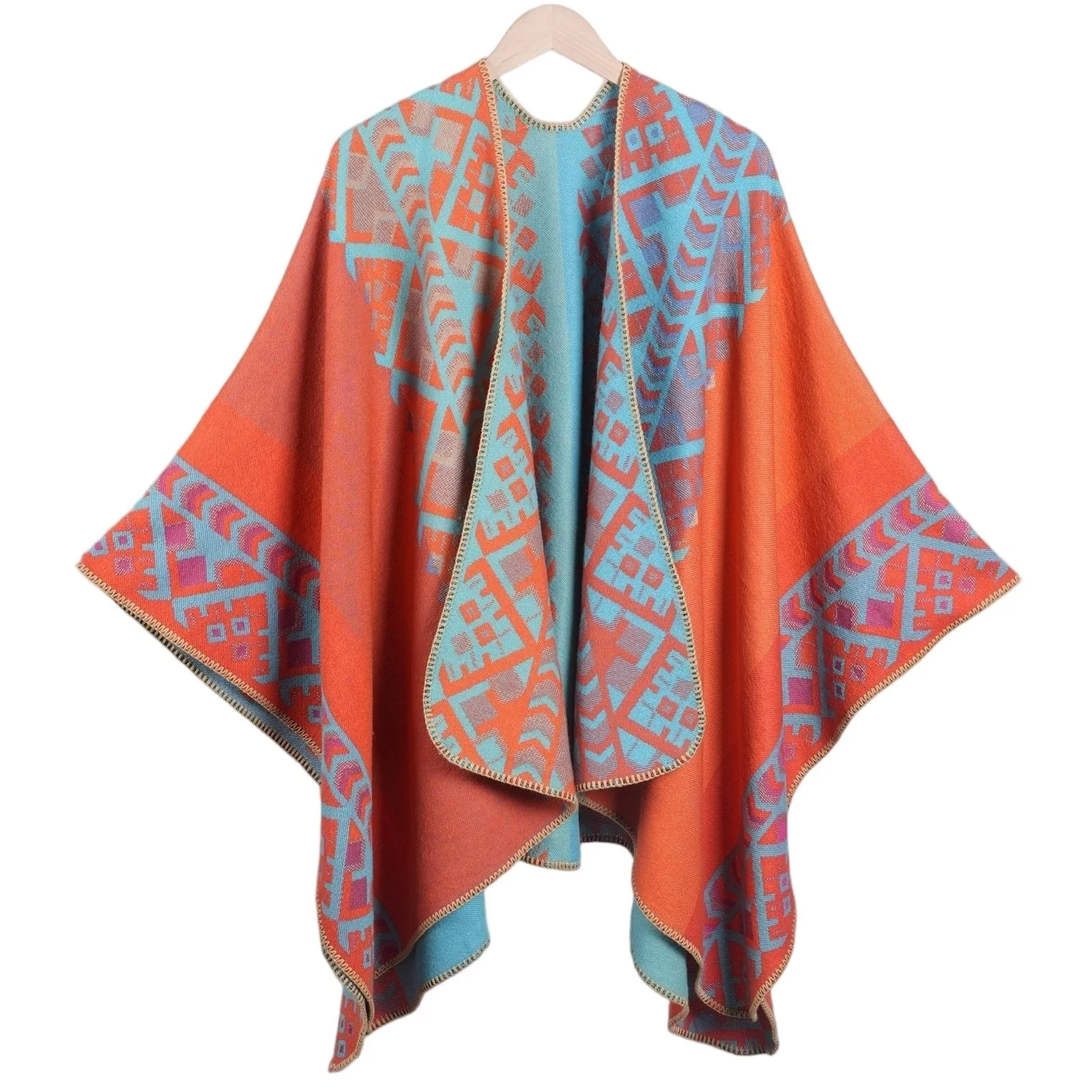 

New Chinese-style Poncho Thickened Women's Autumn/Winter Coat for Travel & Photo Sessions with Outerwear Scarf Cloak