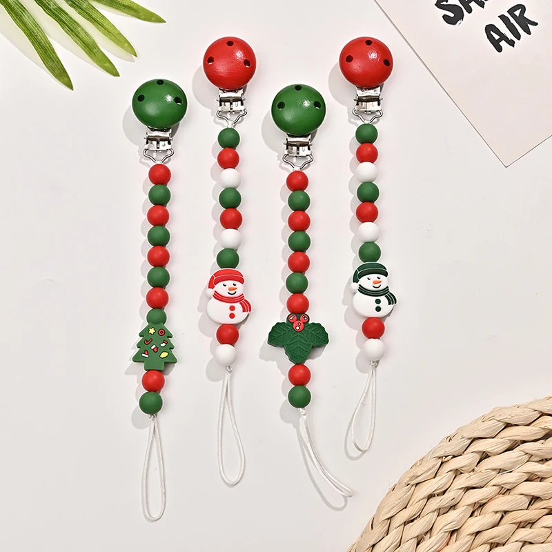 Christmas Limited Silicone Baby Pacifier Clips Pacifier Clips Chain Holder Soother Chains Christmas Gift for Newborn Baby