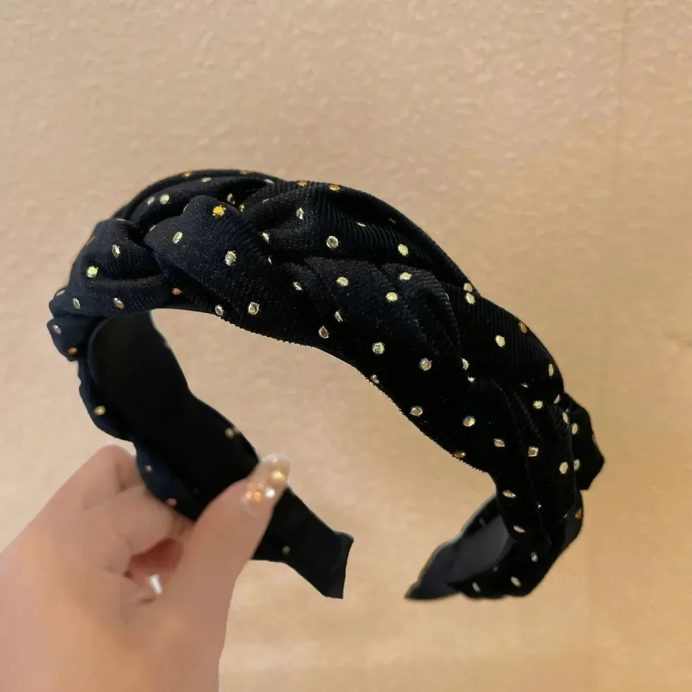 

High Crown Wide Headband Rhinestone Elegant Braided Design Vintage Hair Band for Women Daily Casual Luxury Hair Accessories