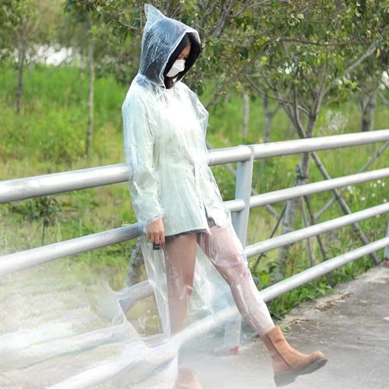 2/5pcs Portable Raincoat Women Men Outdoor Rainwear Waterproof Disposable Camping Hiking Hooded Ponchos Rain Cover Travel