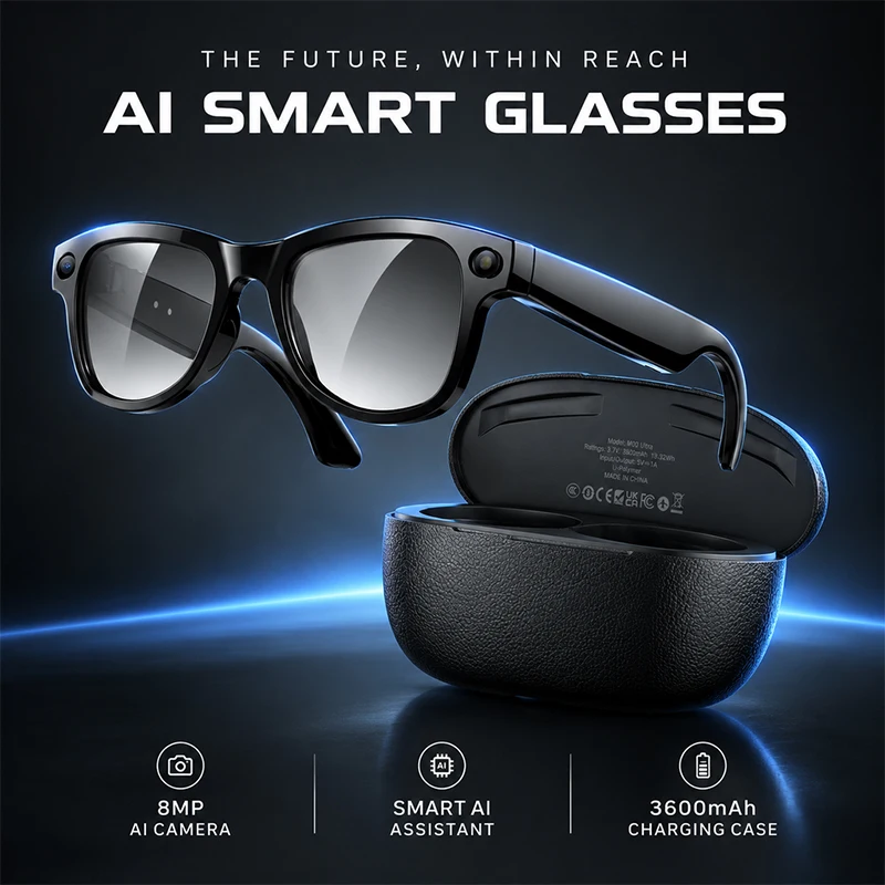 AI Smart Camera Sunglasses Men 2026 Video Recording Translator Touch Control Sun Glasses Photochromic Eyewear With Charging Case
