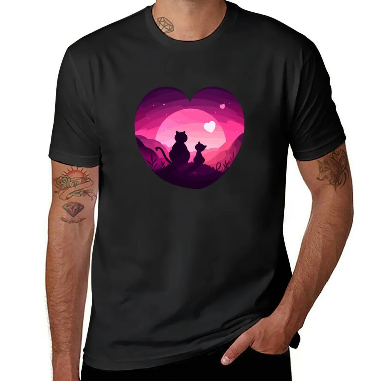 Love Sundown Cats - Love Valentine's Day Lover Couple Cute Funny T-Shirt plus sizes tees sweat t shirts men