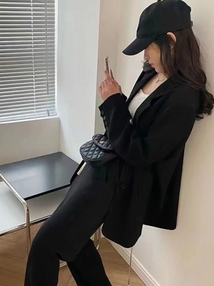 

Женские однотонные двубортные блейзеры свободного покроя, повседневная корейская модная повседневная офисная женская универсальная модная верхняя одежда с карманами OL