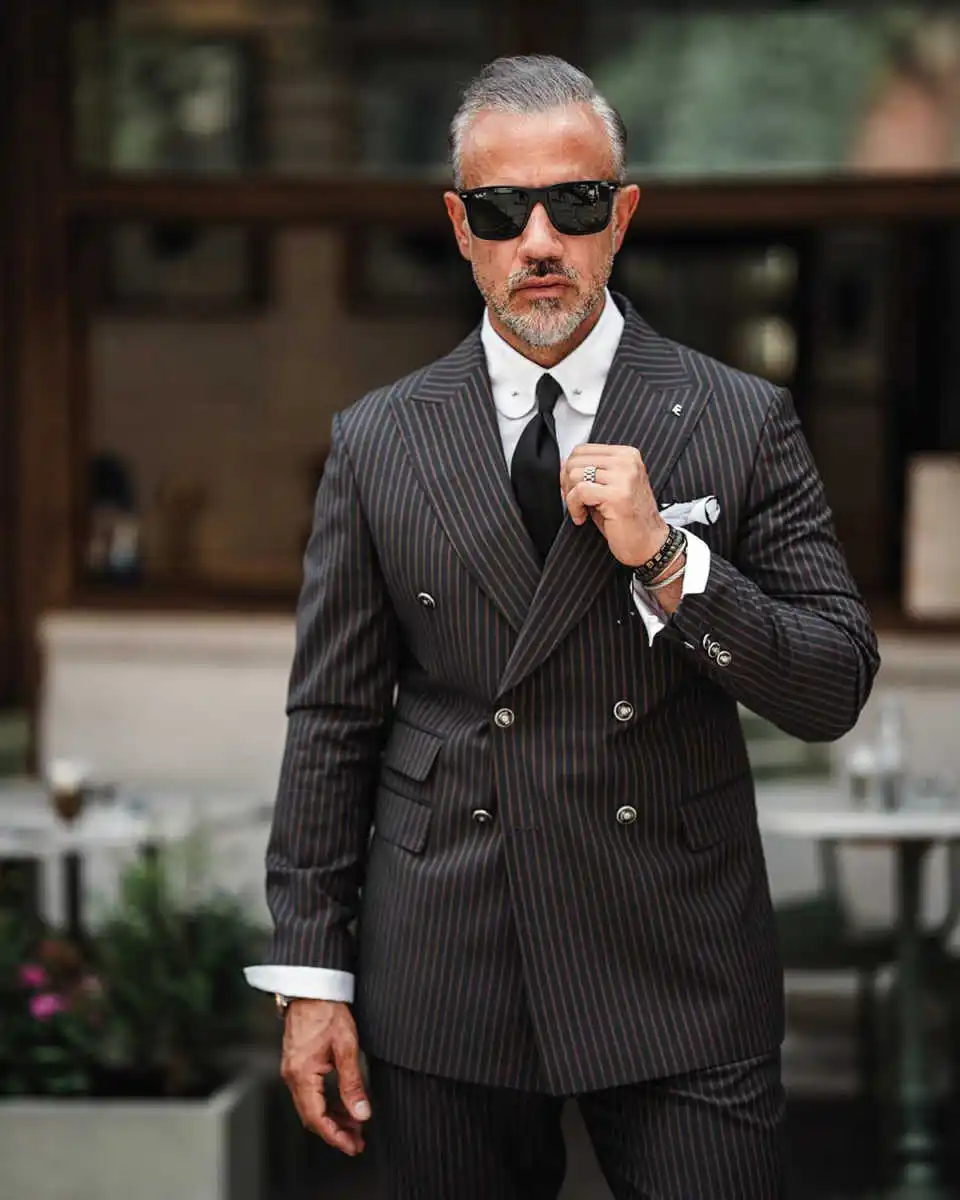 Fashion Striped Men Suit 2 Pieces Blazer Double Breasted Formal Business Gentleman Wedding Business Causal Prom Customized