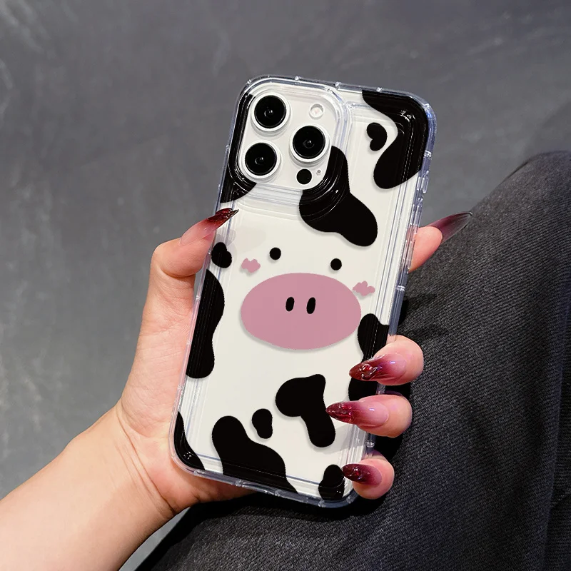 

A Transparent Phone Case with a Black And White Cow for 17 Pro iPhone 16 15 14 13 12 11 14 , MAX 16 plus 14,12,11