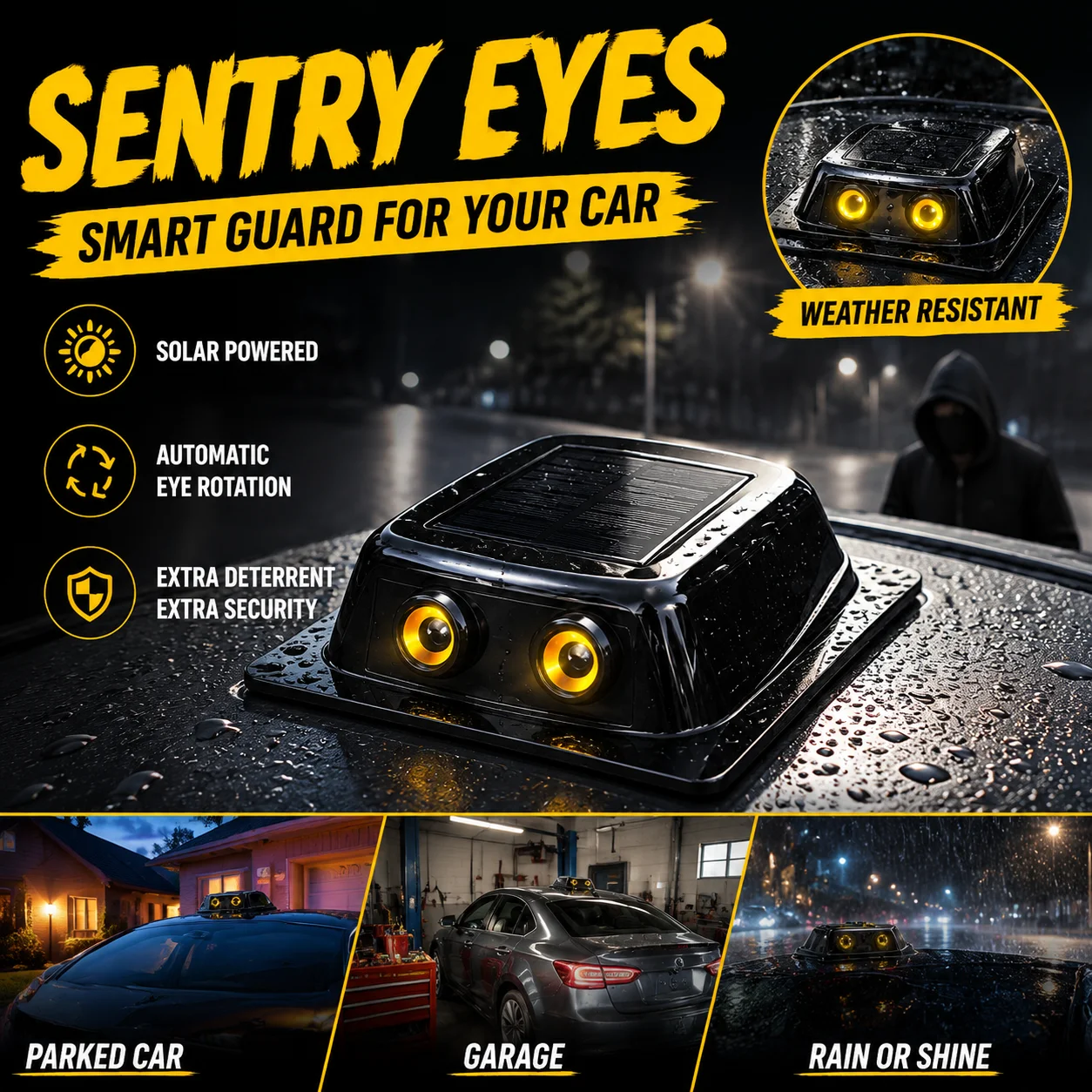 

Solar Simulation Monitoring Eye Light 360° Auto Rotate Fake Camera Warning Lamp Weatherproof Car Anti-theft Decoration Light