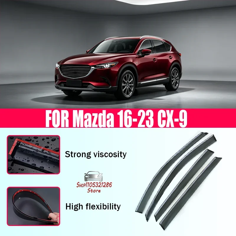 

Дефлекторы окон (ветровики) для Mazda CX-9 2016-2023, изготовленные методом литья под давлением, с яркой декоративной полосой, для защиты от дождя.