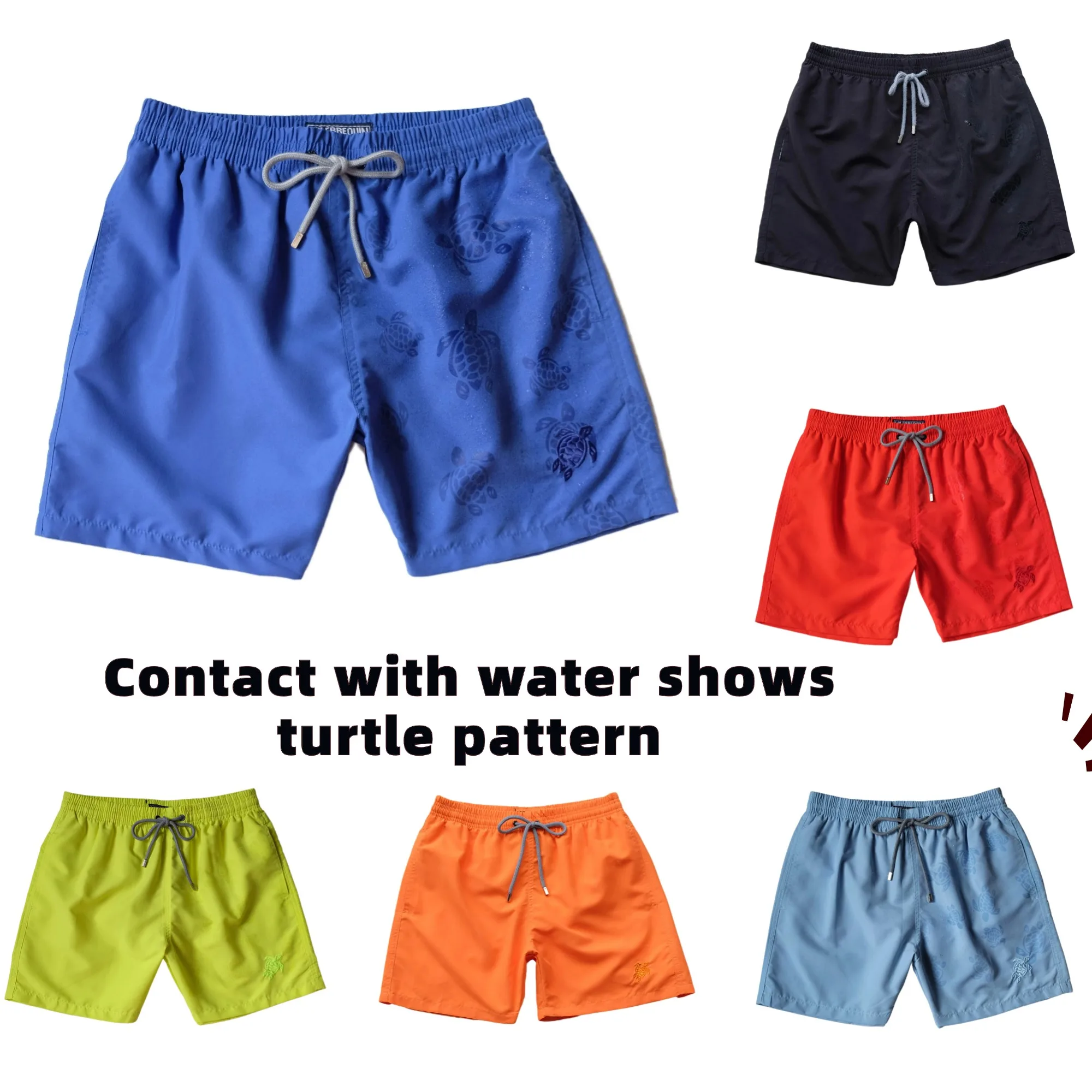 High Quality Summer Contact With Water Shows Turtle Pattern BoardShorts Men's Beach Shorts Vilebreq Turtle Brand Swim Shorts