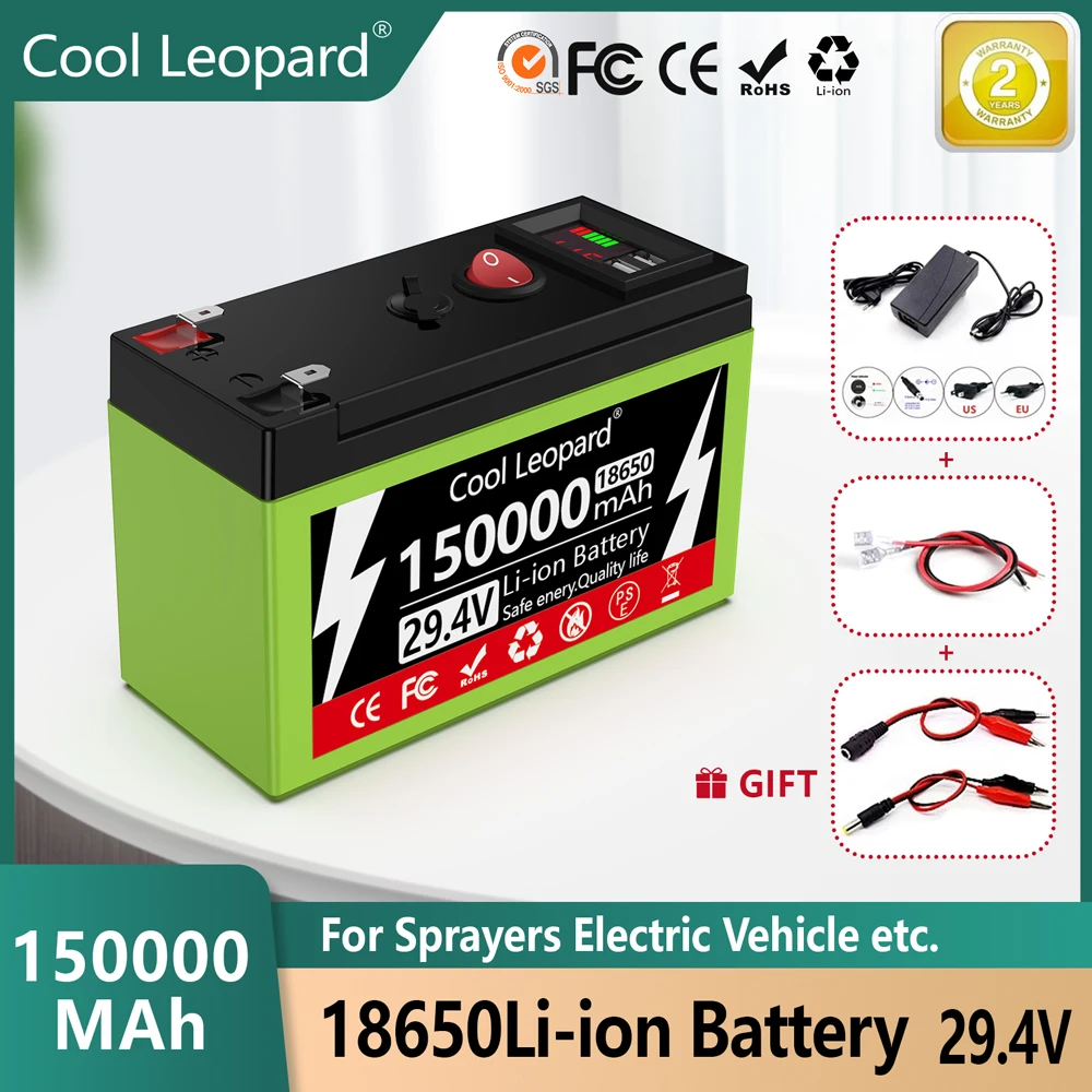 New 12V24V29V 150Ah Lithium Battery Pack,Built-in 30A BMS,For Solar Energy Electric Vehicle Li-ion Battery+12.6V Charger