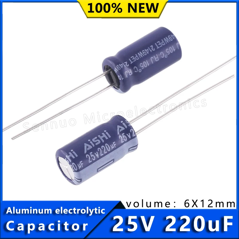 10Pcs new original 220UF 25V AISHI electrolytic capacitor 25V 220UF 6x12mm high-frequency low resistance power electrolytic