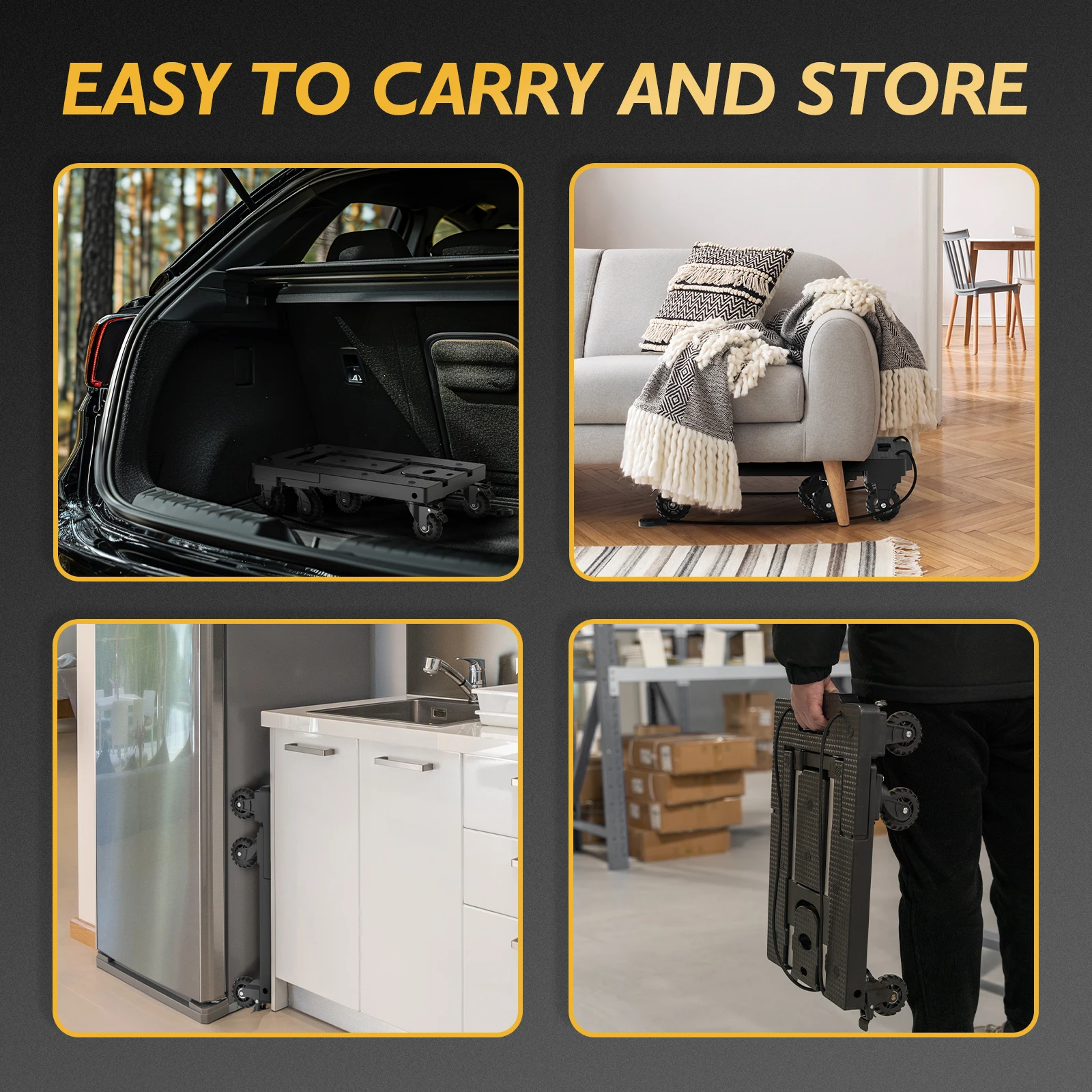 TOOLIOM 600LB Folding Hand Truck, Heavy Duty Collapsible Dolly Cart with 7 Wheels & Extendable Base