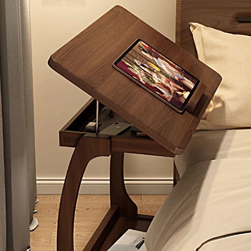 Movable C-Shaped Sofa Side Table, Adjustable Small Coffee Table with Flip Top,360° Rotating Wheels,Anti-Slip Edge for Bedroom