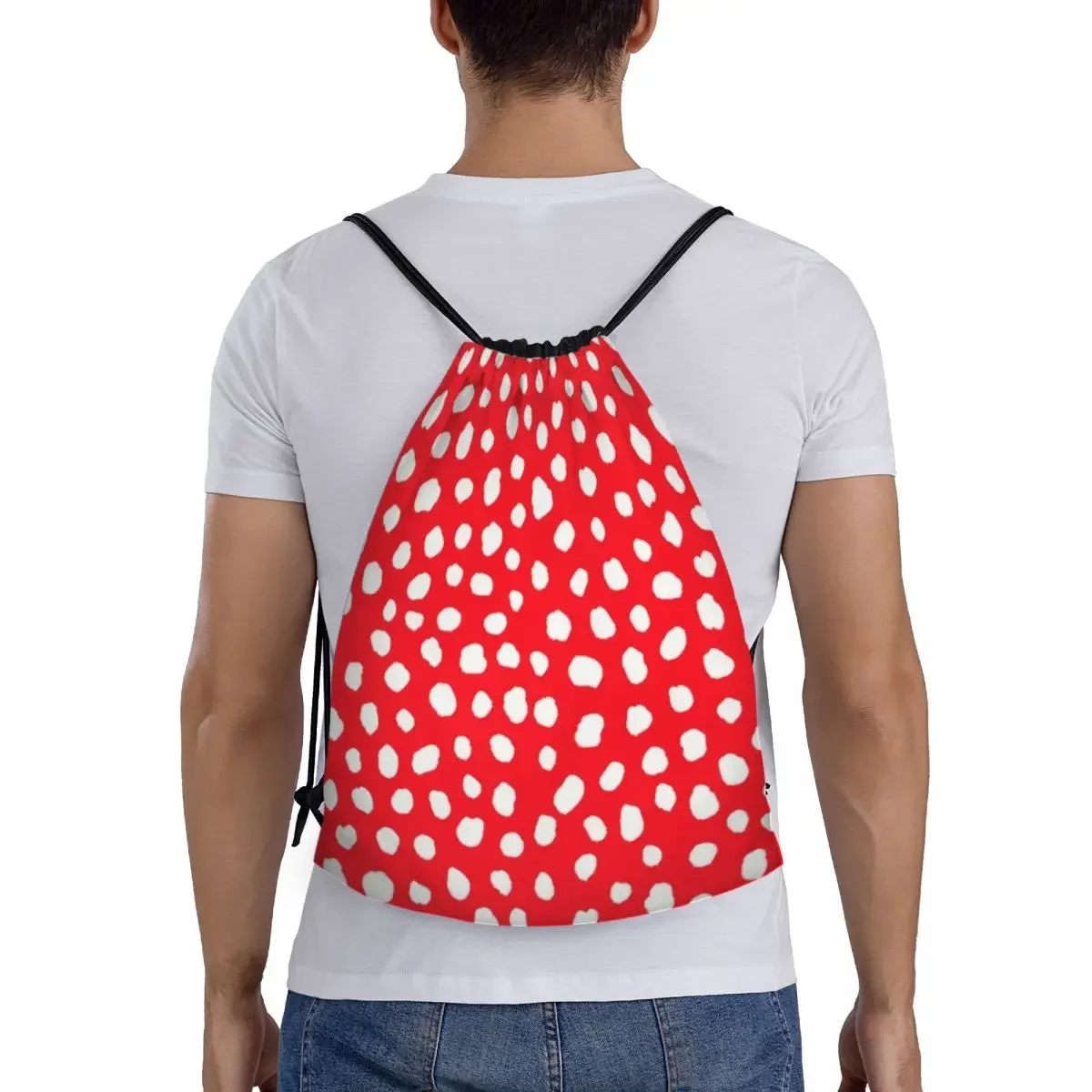 Mochila de cordão para cães dálmatas para homens e mulheres, Gym Sport Sack, Polka Dot portátil, Shopping Bag, Cute, Red Spots