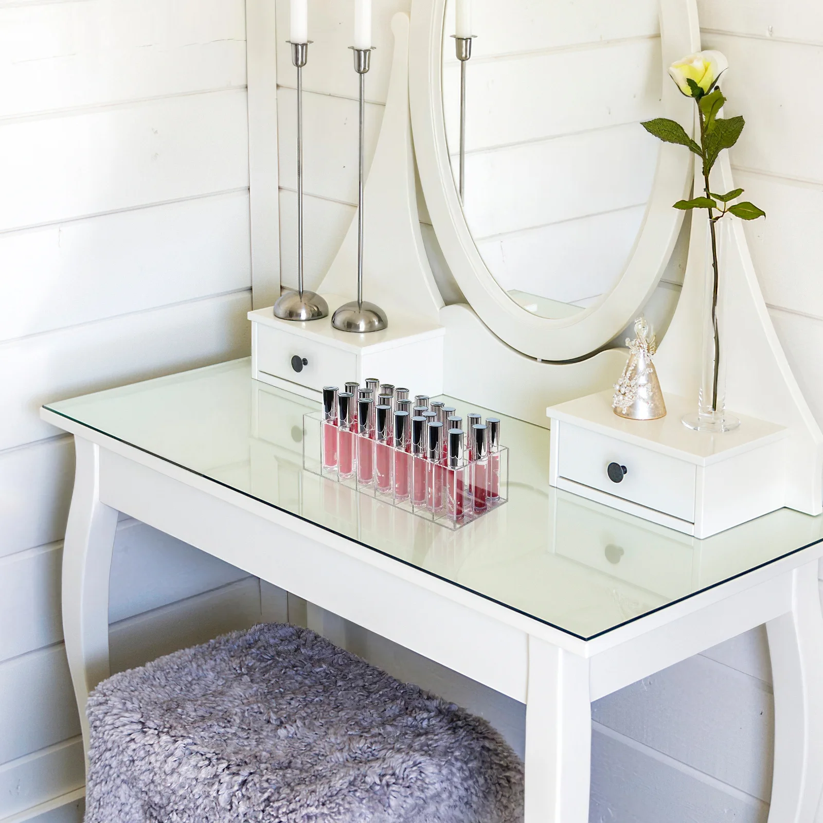 Organizador de Maquillaje Acrílico Multiusos para el Hogar, Exhibidor de Lápices Labiales con 24 Compartimentos, Soporte de Escritorio