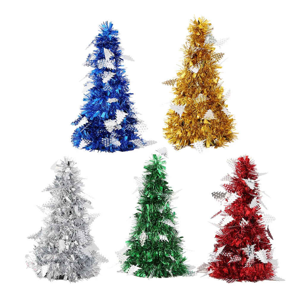 

5Pcs Mini Simulative Christmas Tree Shinny Metal Decoration DIY Desktop Centerpiece for Living Room Kids Room Festival Xmas
