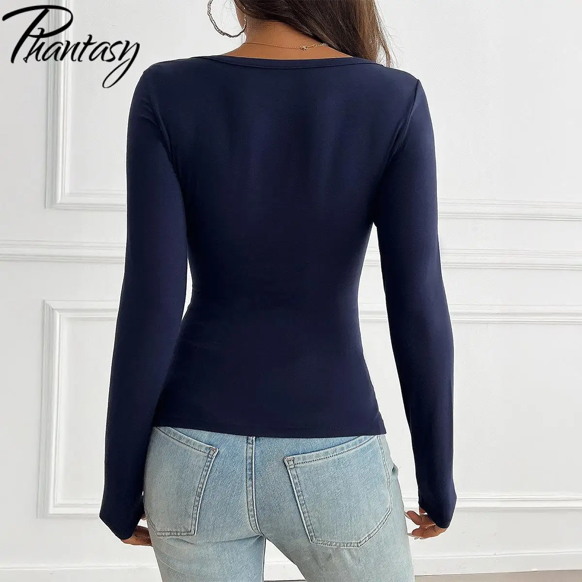 Phantasy Y2K Women Tops Autumn Solid Color Vintage Button Women Shirts Long Sleeve Tees Sexy Slim Blouse Female Clothing