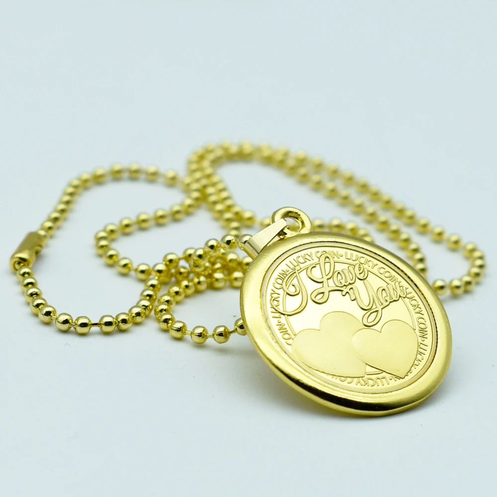 2022 New I Love Your Necklace Gold Plated Environmental Protection Metal Coin Pendant Jewelry Valentine's Day Holiday Gift