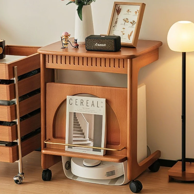 Mid-Century Modern Storage Cabinet Mobile Space-saving Storage Side Table Solid Wood Nightstand for Bedroom Furniture
