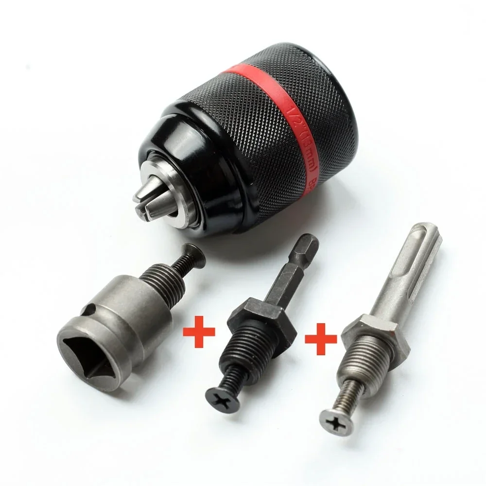 Hardware Tools Professional Metal Heavy Duty 1/2-20UNF 1.5-13mm Keyless Drill Chuck Hex Shank/SDS/Socket Square Female Adapter