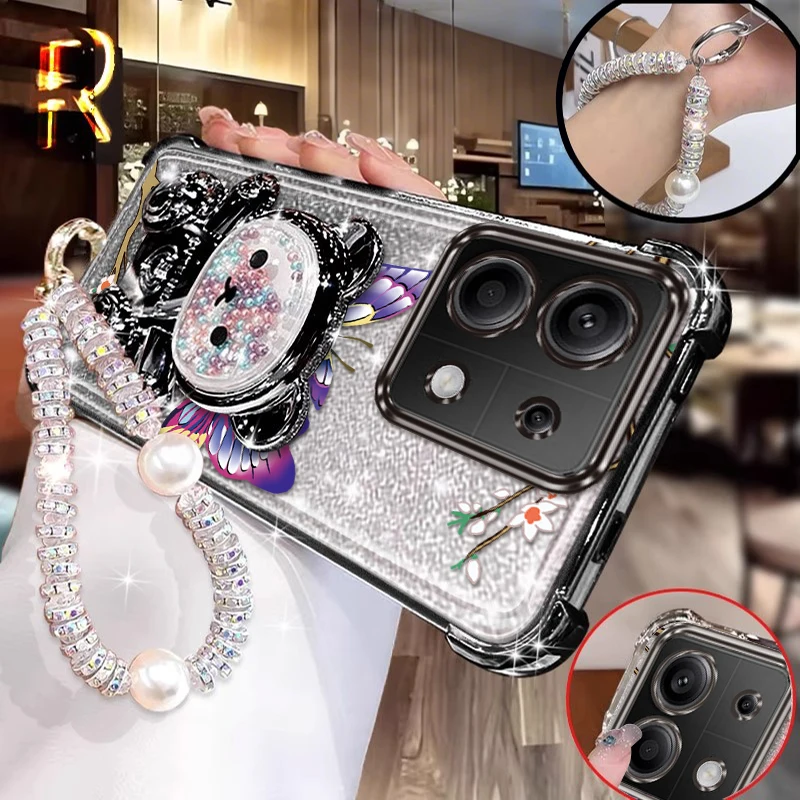 

Note13 Cute butterfly prints Bracelet Holder Phone Case For Xiaomi Redmi Note 13Pro 14ProPlus 14 12Pro 13 14Pro 13ProPlus Cover