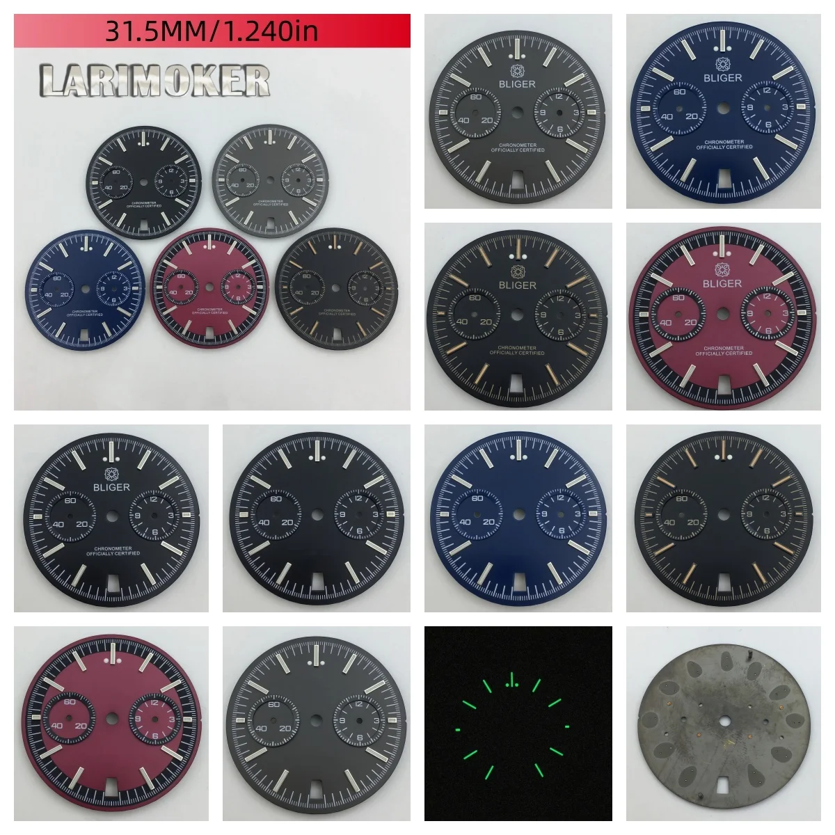31.5mm Black / Burgundy / Blue / Grey VK64 Movement Dial, C3