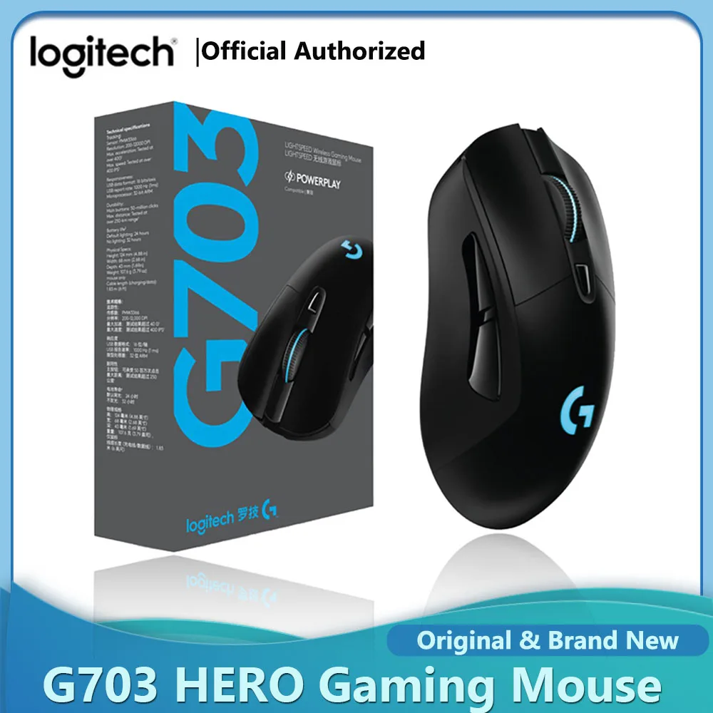 로지텍 G703 HERO 센서 게이밍 마우스, 25600DPI 광속 무선 마우스, 파워 플레이, 윈도우 맥 OS 크롬 OS와 호환 가능