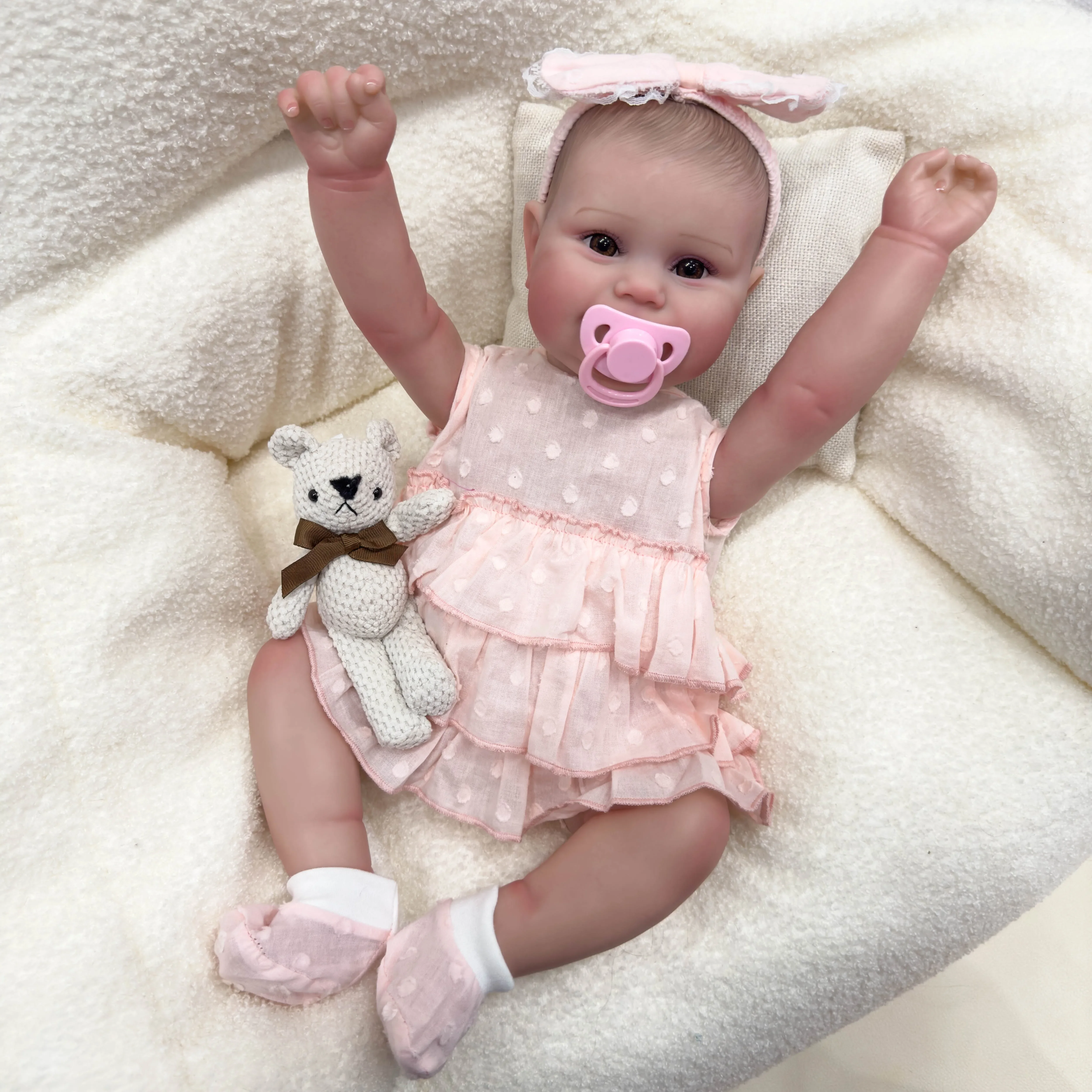 NPK 50CM Lifelike Maddie Full Body Soft Silicone Vinyl Reborn Doll Hand-Detailed Painting with Visible Veins  3D Skin Tone