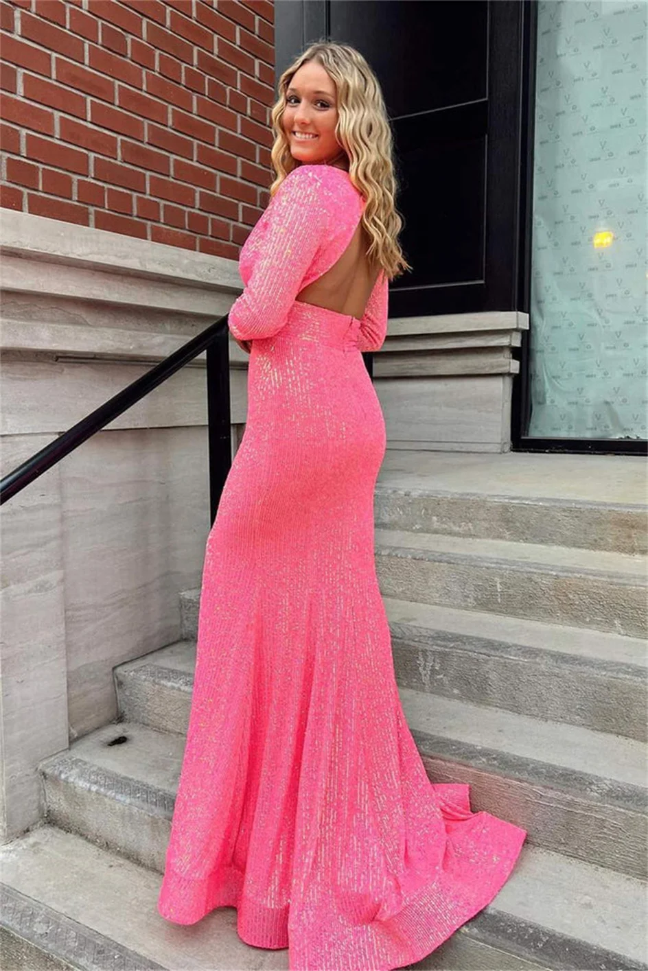 Shiyicey V-neck 2024 Long Evening Dress With Sleeves Mermaid Glitter Sequin Luxury Side Split Floor Length Formal Prom Gowns