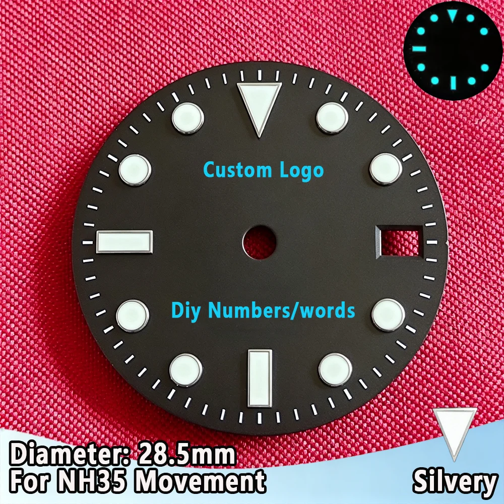 Customized Logo Dials 28.5mm NH35 NH36 Dials SUB Watch Dial BGW9 Blue Luminous Single Calendar Personalization DIY Watch Dials