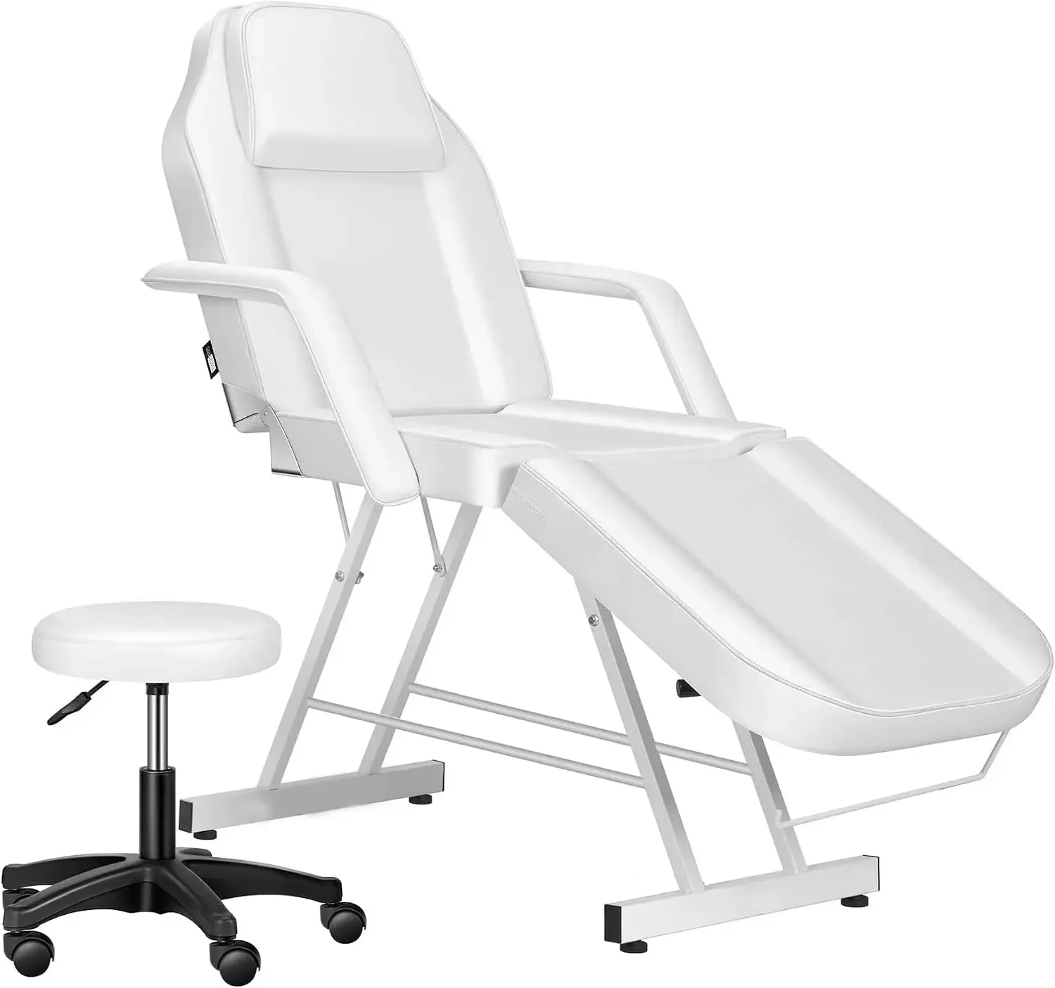 Multipurpose 3-Section Tattoo Chair, 73-inch Adjustable Spa Massage Table with Spa Stool, Massage Bed Spa Salon Facial Chair wit