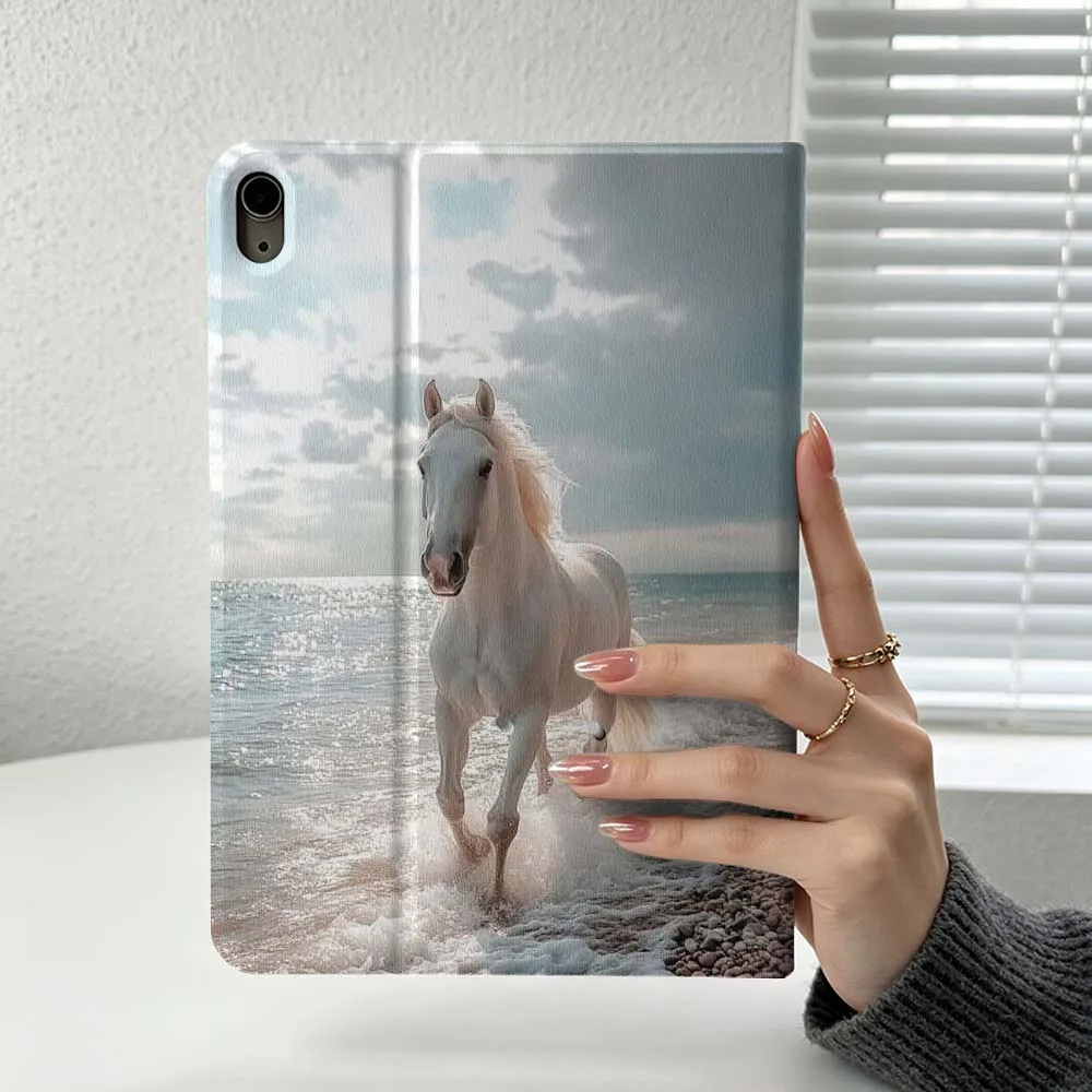 White Horse Running Beach Cover For iPad Pro Air mini 7 6 5 4 3 2 1 9gen M5 M4 11th 10th A17 Pro A16 Soft Inch Tablet Case