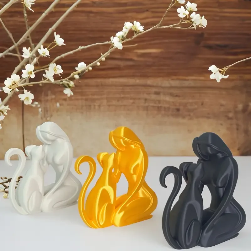 Elegant Resin Cat Statue Cute Kitten Figurine Feminine Style Ornament For Home Office Study Room Desktop Decoration