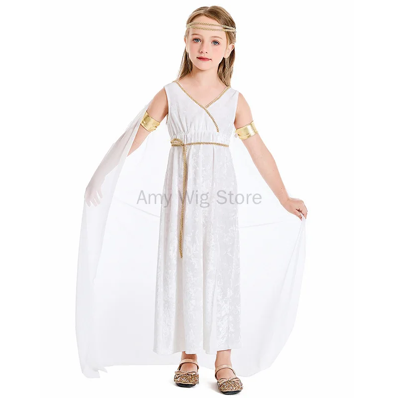 Saia longa Deusa Halloween trajes para crianças, princesa festa trajes para meninas, rainha grega