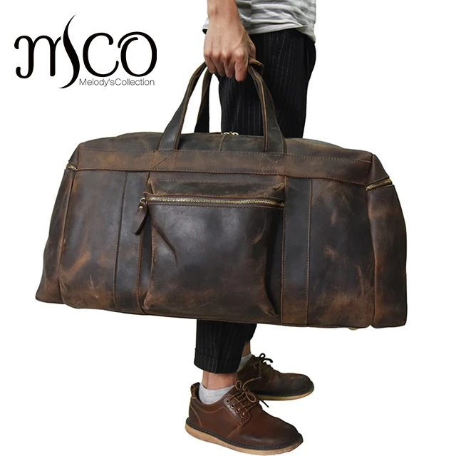 

Vintage Genuine leather Men Travel bag big capacity durable casual Crazy horse leather travel duffel male shoulder weekend bag