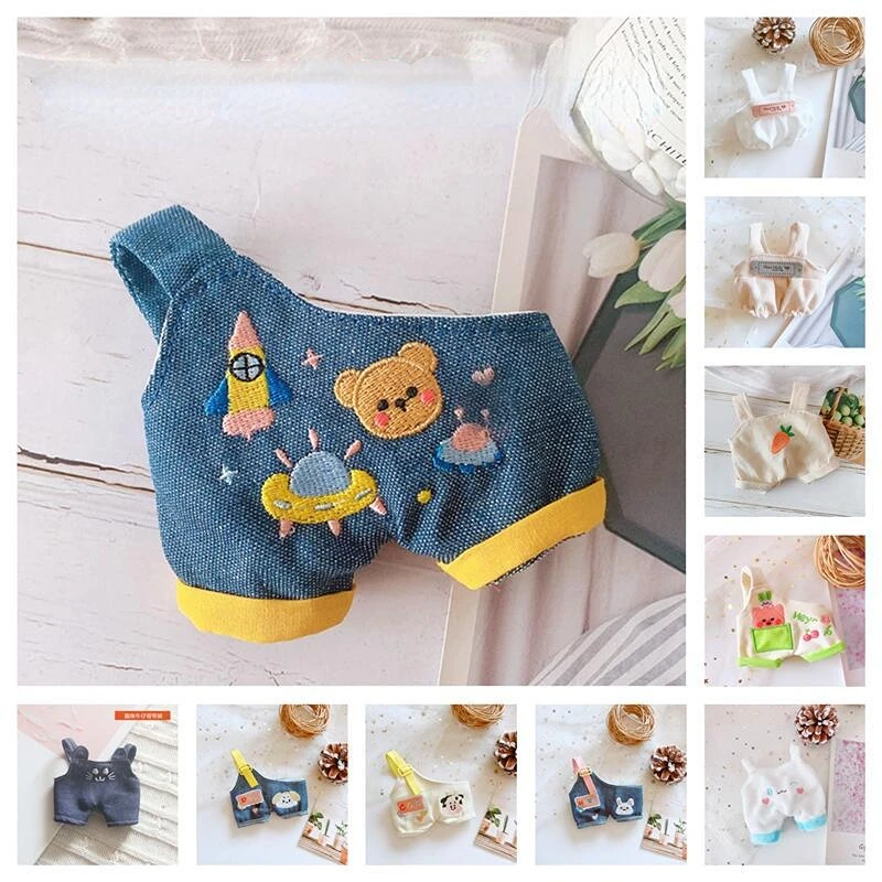 

20cm Doll Clothes Knitted Hat Suspender Pants Cartoon Animal Pattern Plush Mini Overalls For Cotton Stuffed Doll Toy Accessories