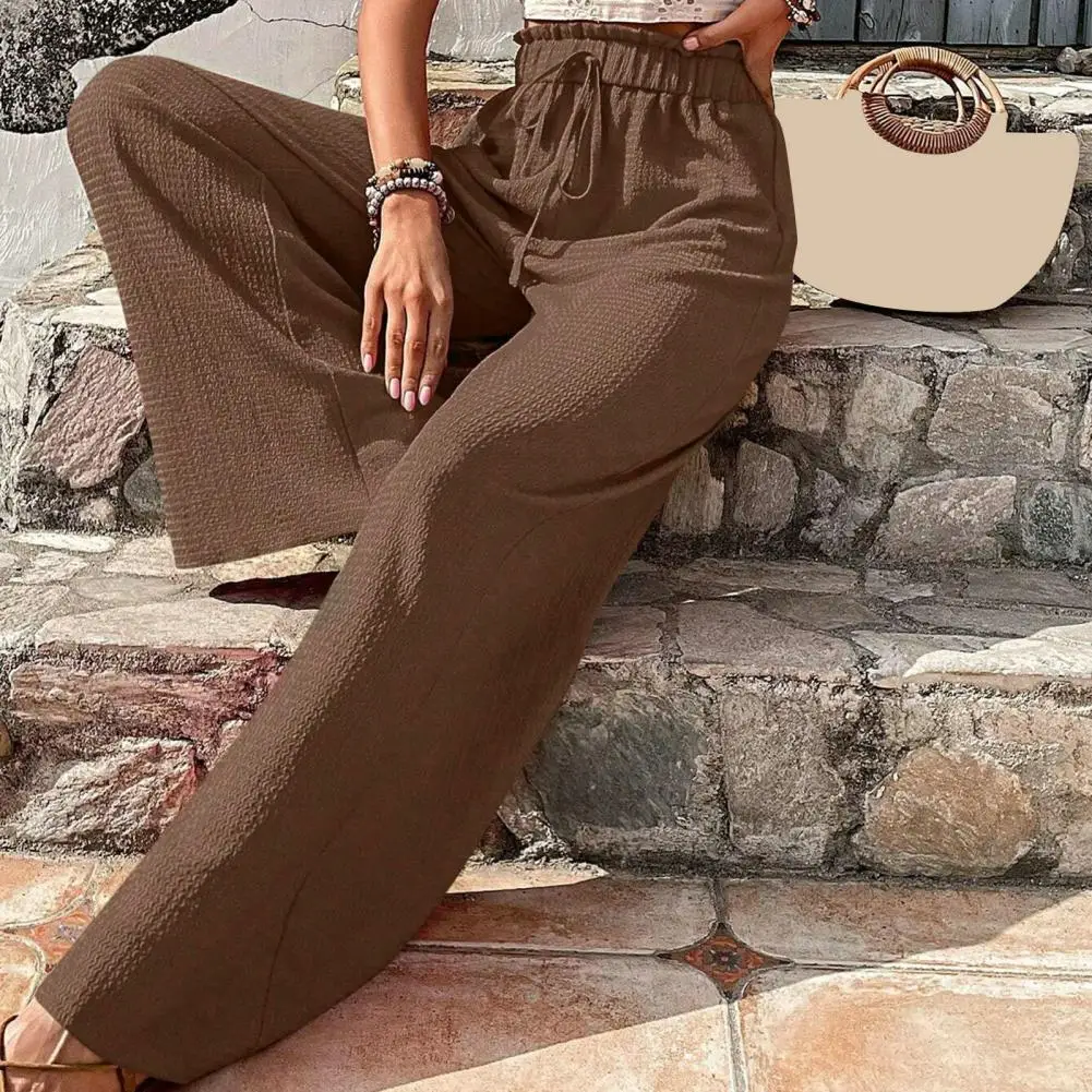 

High Elastic Waist Beige Drawstring Linen Long Wide Leg Pants New Trousers Women Fashion Tide Spring Autumn 2024