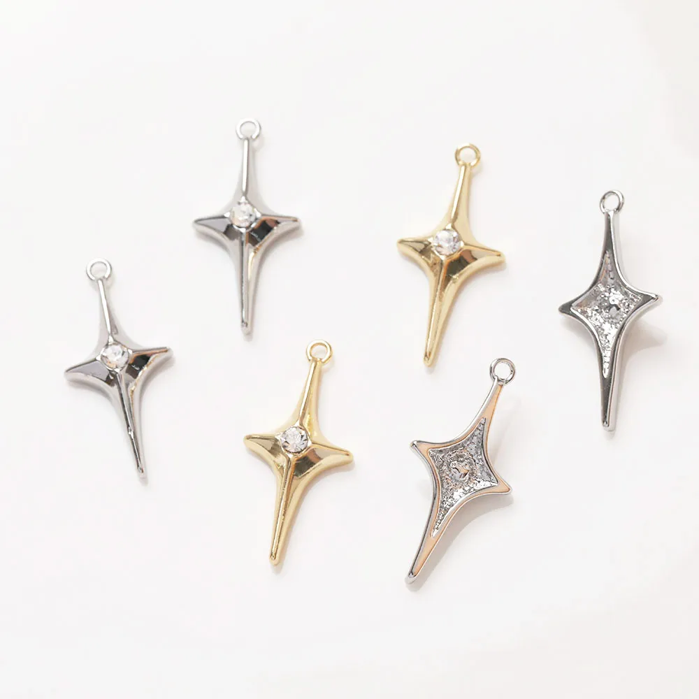 4PCS Celestial North Star Pendant Charms For Jewelry Findings Making Necklace DIY brass 14k Gold Plated accessories 13*28mm