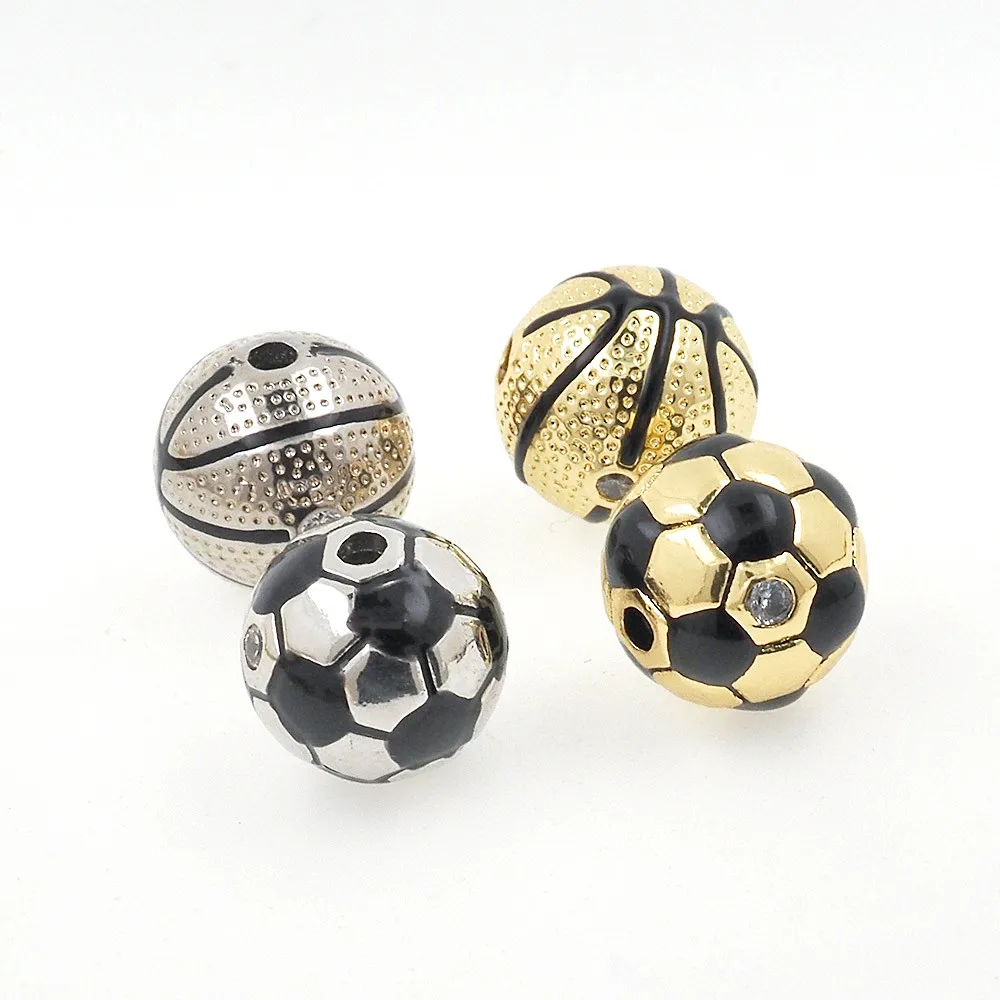 New Football Ball Basketball Spacer Bead Gold Plated Sports Original Charm Paracord Beads For Women Gift DIY Jewelry Accessories