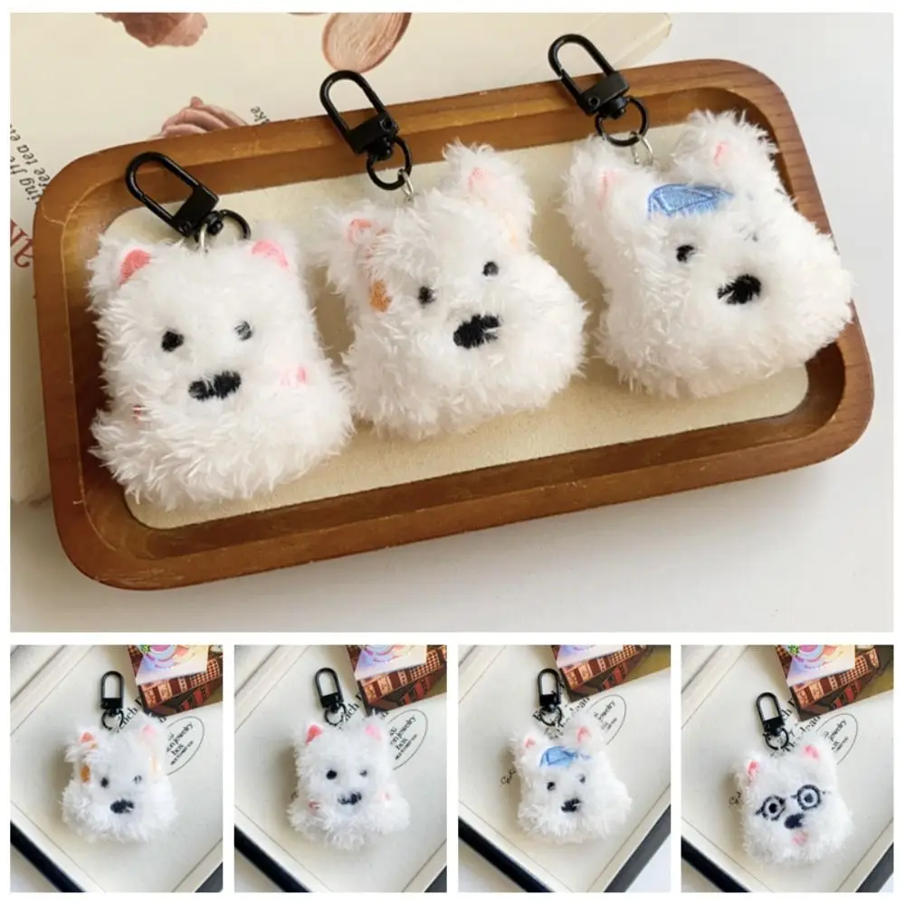 Soft Cute Plush Puppy Keychain Korean Cartoon Backpack Hangings Pendant Three-dimensional Anti-Lost Car Keyring Accessories