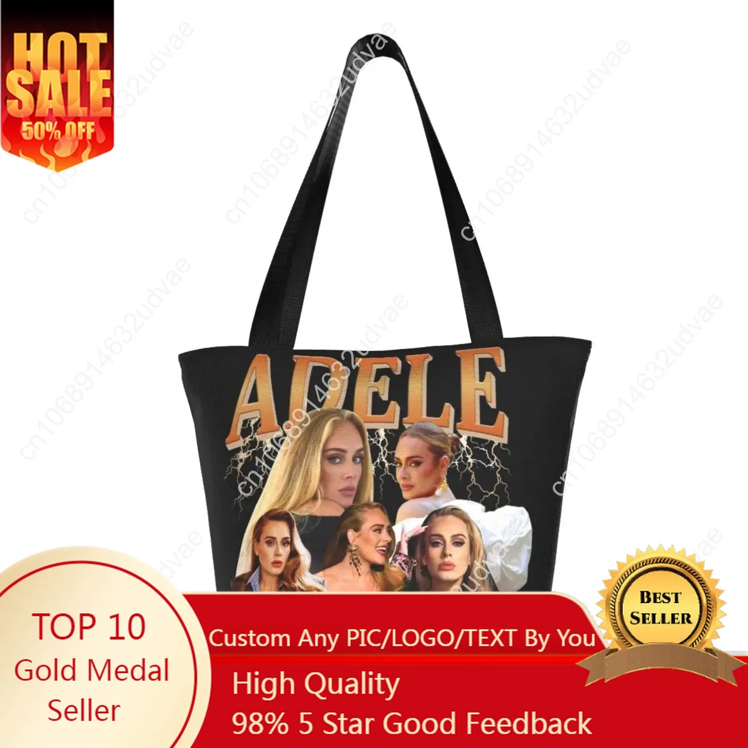

Adele Singer Bootleg Tote Bag For Women Top Handle Bag Zipper Opening Reusable Large Capacity Tour 2024 Merch Street Handbags
