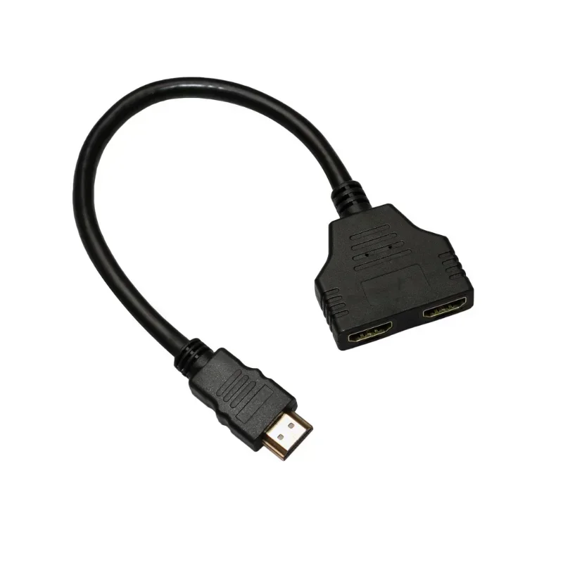 HDMI Compatible 1 to 2 Split Double Signal Adapter Converter Male to Female Cable