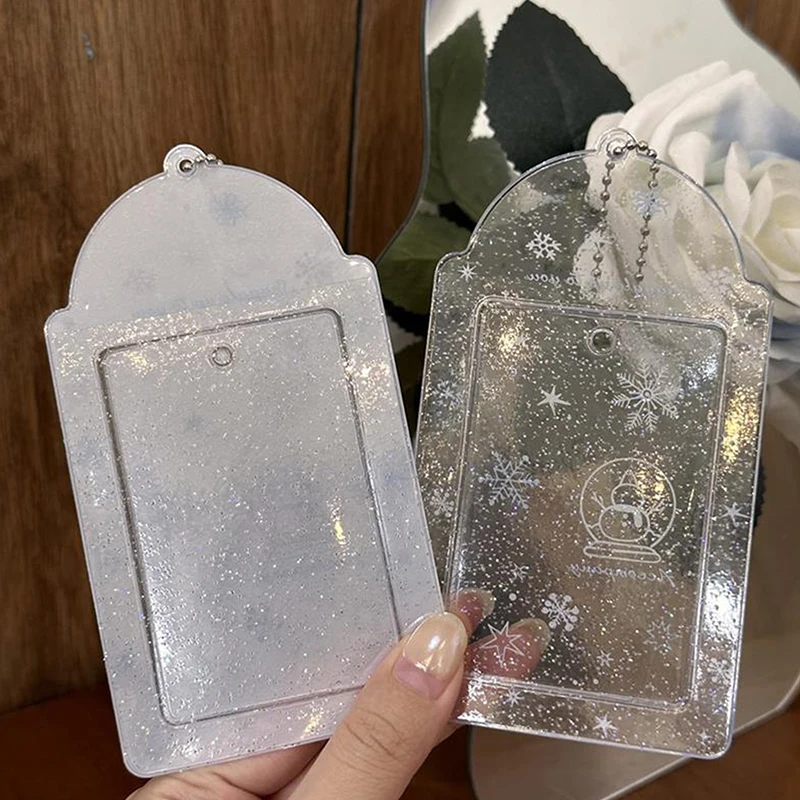 Shiny Transparent Snowflake Card Cover Kpop Photocard Holder Idol Photo Card Holder PVC Bus Card Holder Bag Pendants Sweet Gifts