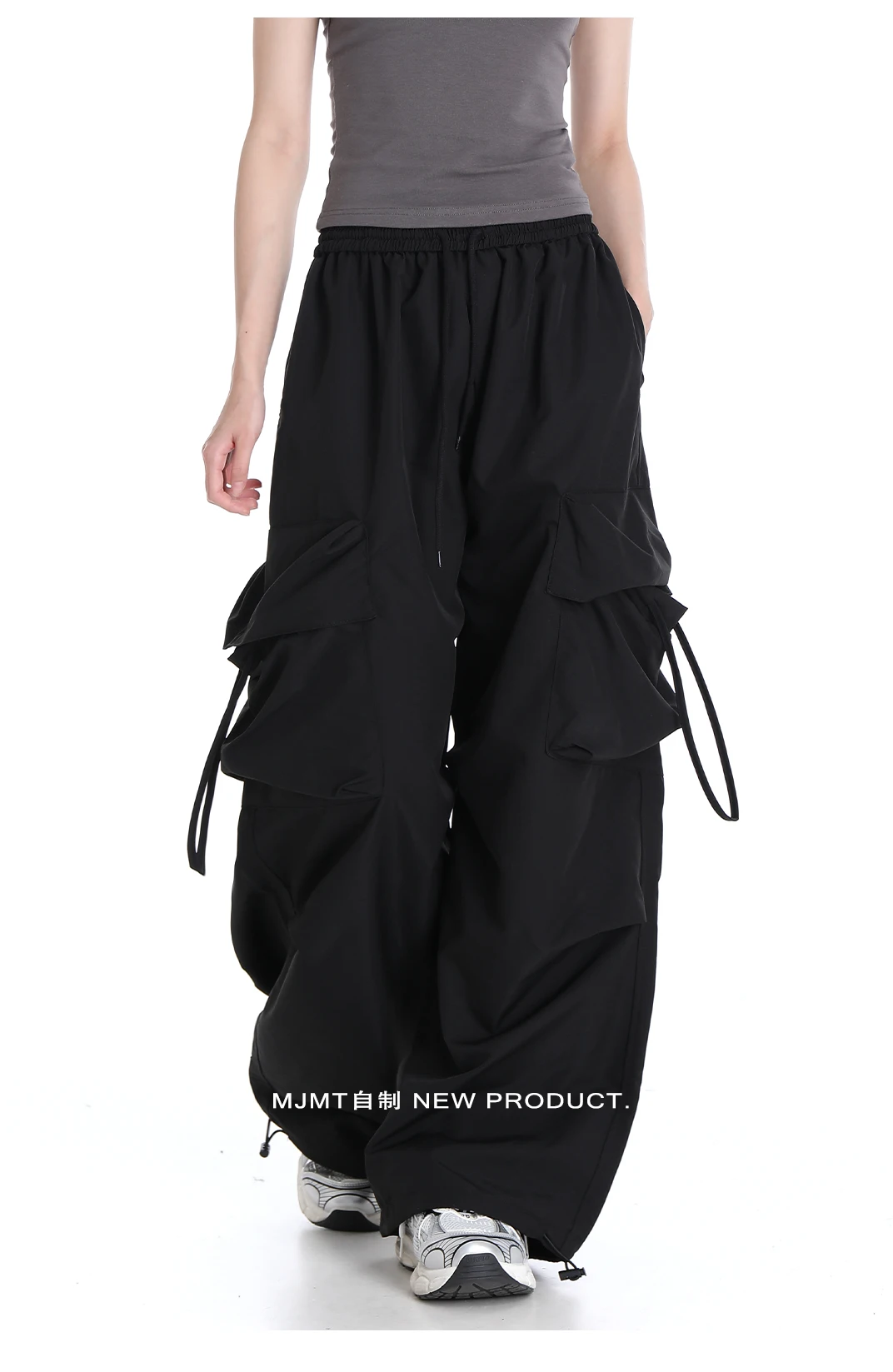 American Retro Sweet Hot Girl Cargo Trousers Baggy Pants Elastic High Waist Straight Wide Leg Casual Long Pants Women Summer