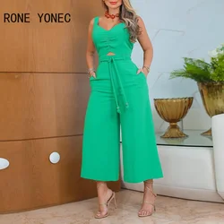 2023 Women Elegant Sexy Solid Thick Straps Sleeveless Hollow Out with Belts Straight Ankle Length Jumpsuit