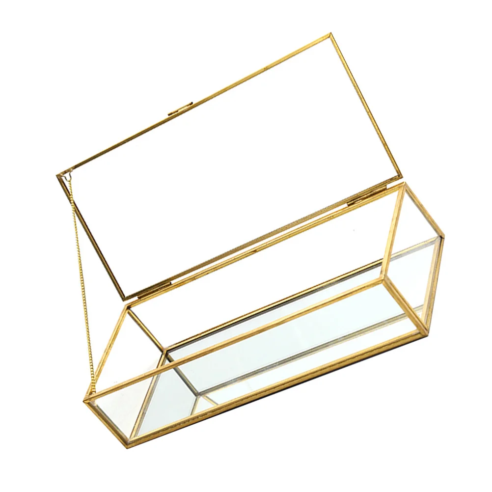 Premium Golden Trim Glass Jewelry Organizer Desktop Decoration Box for Weddings Birthdays Anniversaries Special Occasions