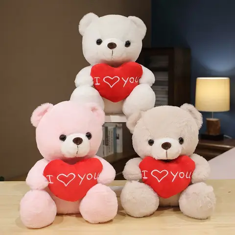 28 cm adorabile orsacchiotto giocattoli di peluche orso carino che tiene il cuore ti amo bambola di pezza ragazze amanti regalo di San Valentino