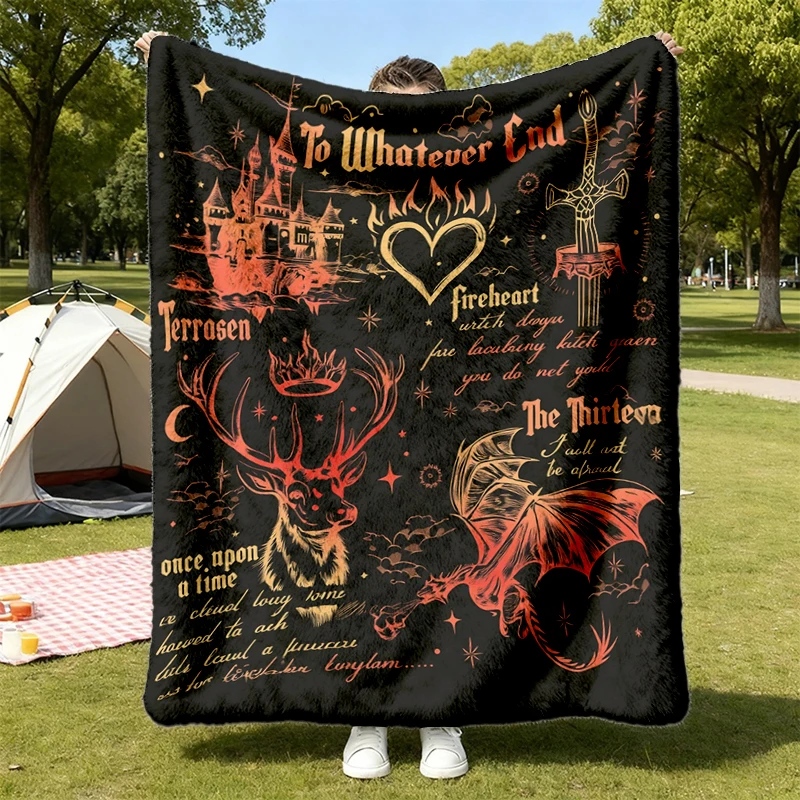 Throne Of Glass To Whatever End Flannel Blanket, Aelin Galathynius Fantasy Flannel Throw, Dragon Rider